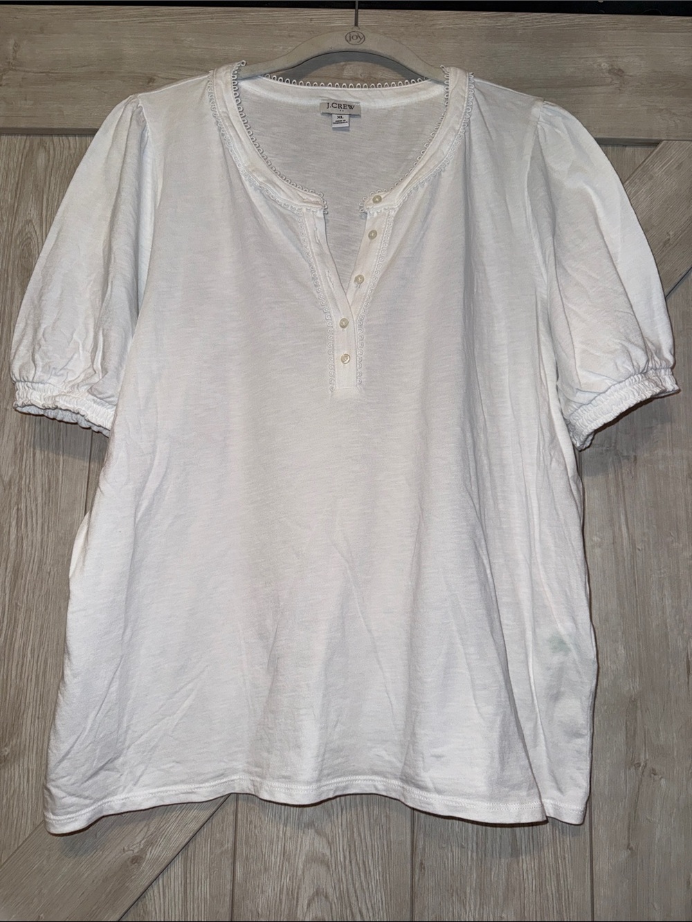 J. Crew White Puff-Sleeve Henley Tee